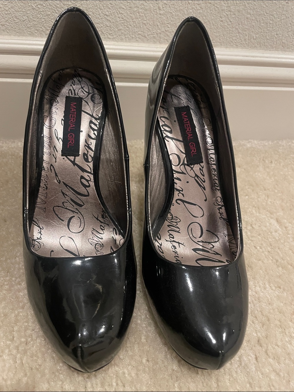 Material Girl Black Patent Round-Toe Pumps